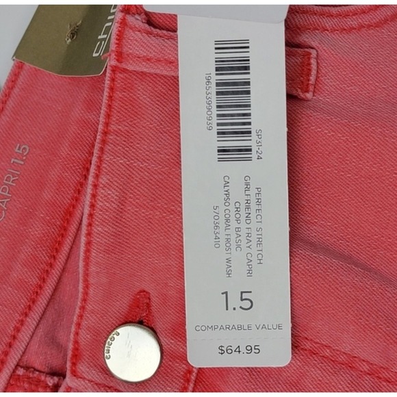 Chico's NEW Women's Size 10 Coral Perfect Girlfriend Slim Capri Fray Hem Jeans - Picture 13 of 15